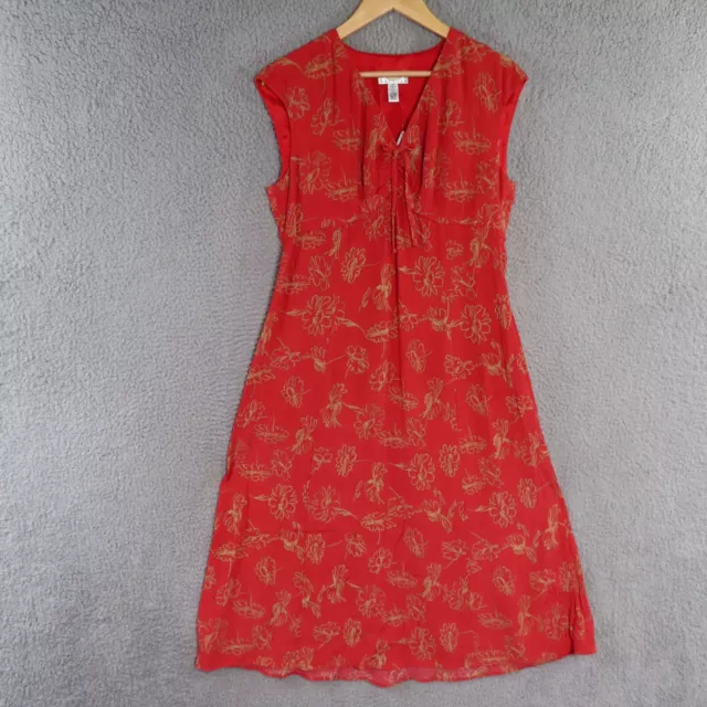 Talbots Dress Womens Petites 12 P V Neck Sleeveless Mini Red Flower Vintage NEW