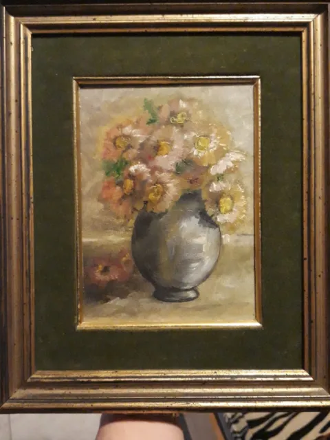 Quadro antico dipinto a olio vaso di fiori natura morta