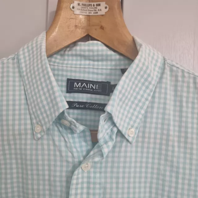 Maine Mens Short Sleeve Blue Gingham Check Shirt Size L Lovely Summer Colour