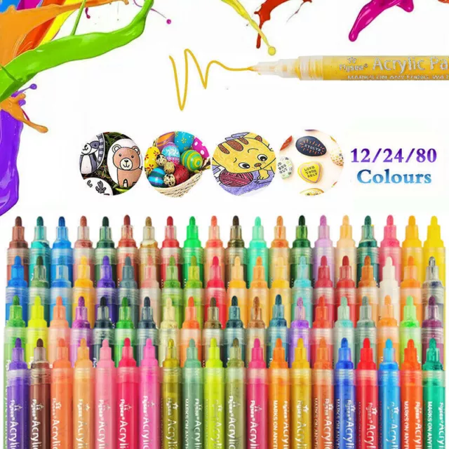 Flysea 12-80 Colours Acrylic Paint Pens Painting Stone Ceramic Glass Marker2-3mm