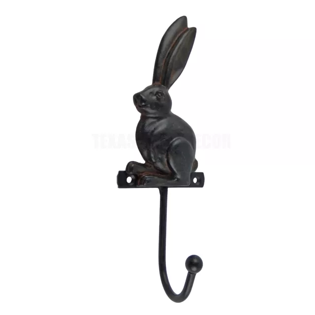 Bunny Rabbit Wall Hook Key Towel Coat Hanger Rustic Brown Iron