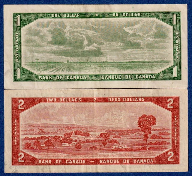 Canada 1954 Combo#1  $1 & $2 - 2 Circulated Notes - QE Portrait