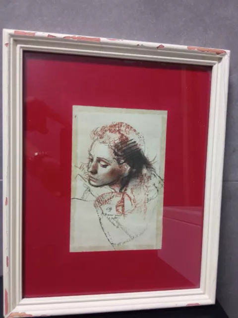 Annigoni Pietro - Ritratto di donna  - Stampa bi-cromo, 1960, cm 18 X 23