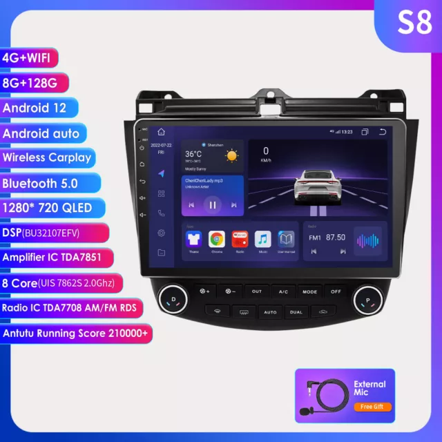 8+128GB Carplay Für Honda Accord VII 2003-2007 Android12 Autoradio GPS NAVI DAB+
