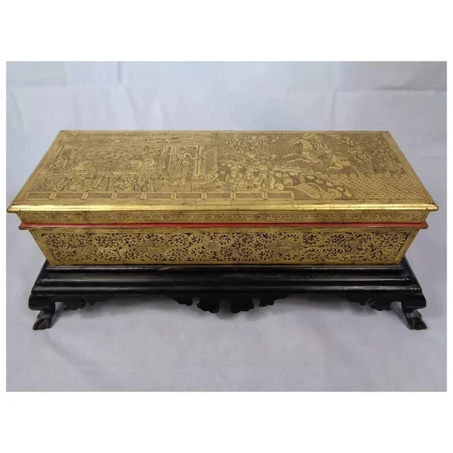 Antique Mandalay-Style Burmese Gilt & Lacquered Manuscript Chest or Box Sadaik 3
