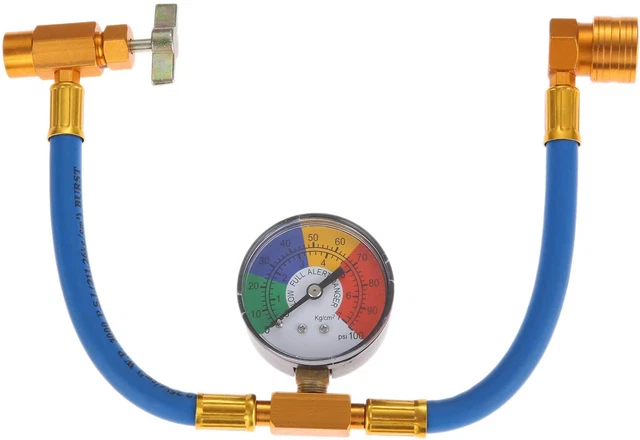R134A AC Refrigerant Charge Hose Kit, 1/2’’ Self-Sealing Valve Can,