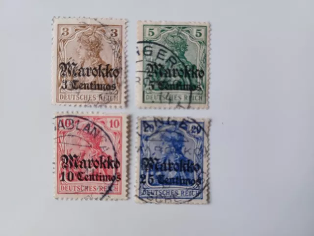 Briefmarken Deutsches Reich Marokko 1900 3-5-10-20 Centimos gestempelt mit Falz