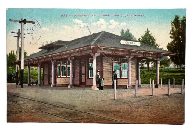 1911 CAPITOLA CALIF SOUTHERN PACIFIC RAILROAD DEPOT Postcard Santa Cruz Co B1