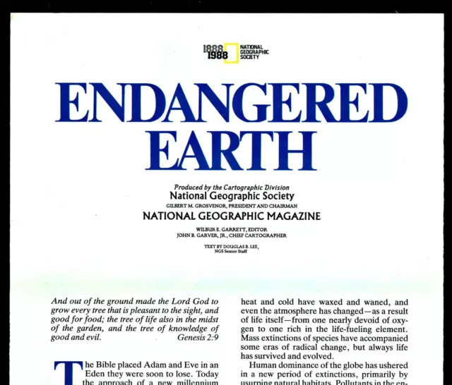 1988-12 December Large National Geographic Map ENDANGERED EARTH WORLD - B (A)