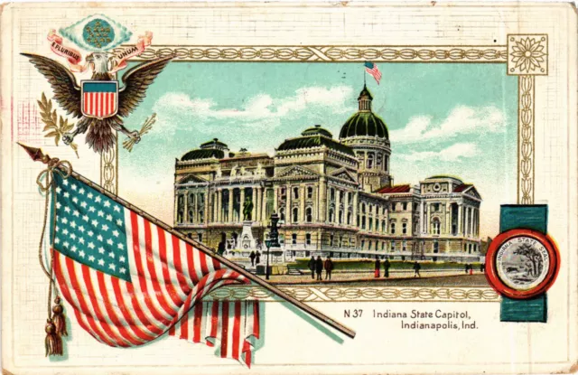 PC CPA US, IN, INDIANAPOLIS, STATE CAPITOL, EMBOSSED LITHO POSTCARD (b6529)