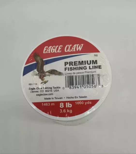 Eagle Claw 8lb 1600yds Premium Fishing Line Monofilament Clear - FREE USA  SHIP