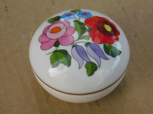 Kalocsa Hungary Porcelain Trinket Box Hand Painted Florals w/ Lid