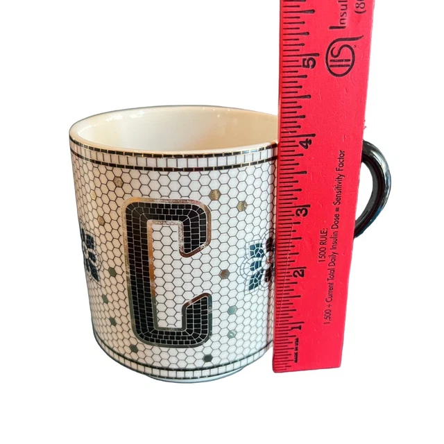 Anthropologie Margot Gold Black Mosaic Tile Monogram Initial C Coffee Mug Tea