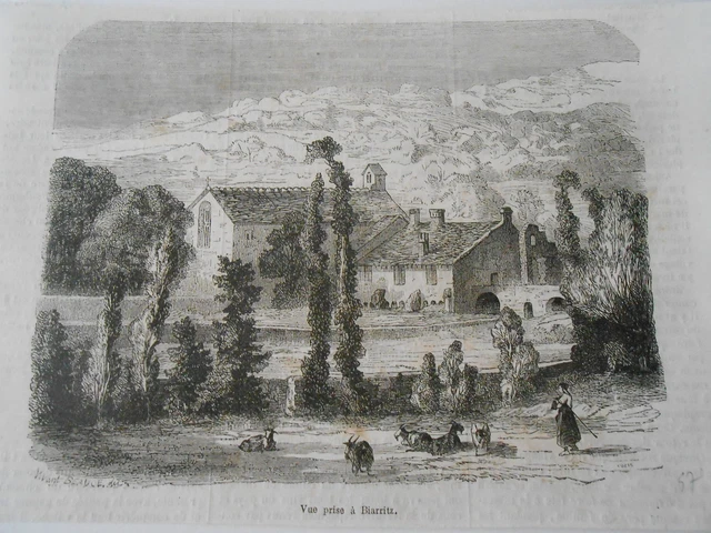 Gravure 1857 - Vue prise à Biarritz