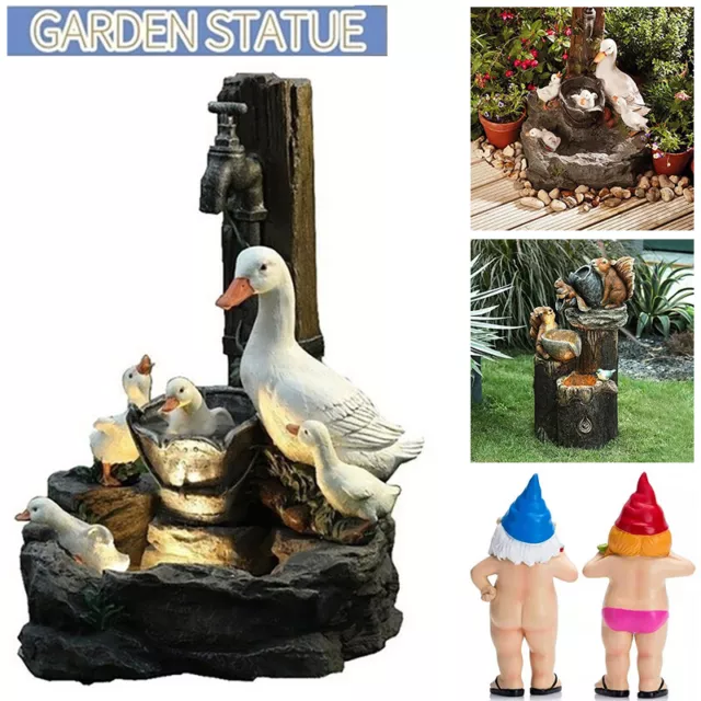 Solar Power Duck Family Garden Water Fountain Duck Statue Landscap Decor Feature
