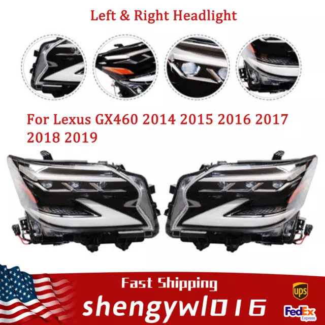 Pair Fit 2014-2019 Lexus GX460 Headlight Sequential Signal Turn Assembly LED DRL