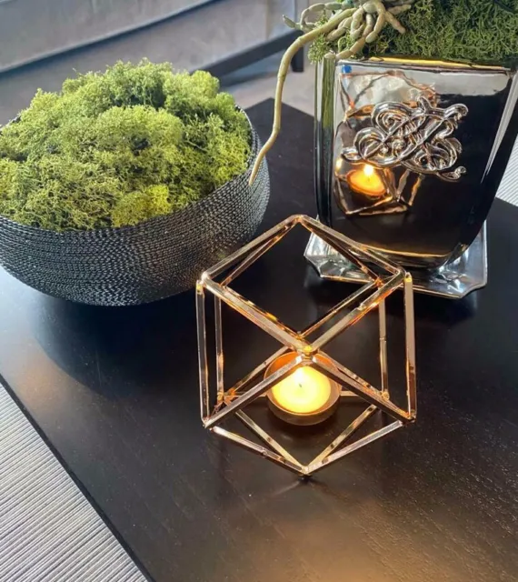 Modern Metal Gold Hexagon Shaped Tea Light Candle Holder Decoration