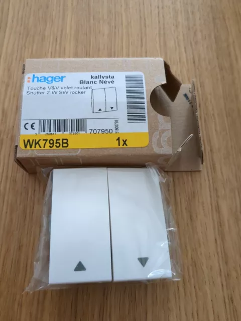 HAGER WK795B - 1 Touche double Va et Vient Volet Roulant - Kallysta - Blanc Névé