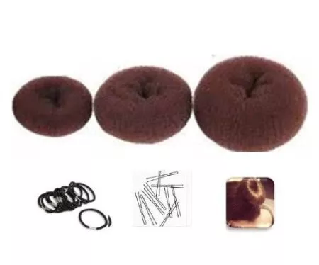 Lot de 3 couronnes cheveux chignon Donut, brun - 1 petite + 1 moyen + 1 grande