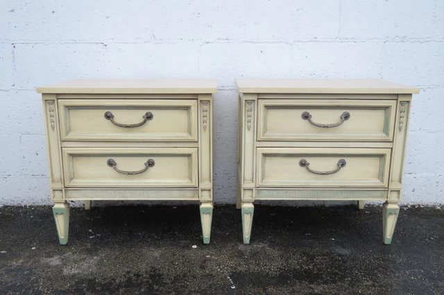 French Shabby Chic Painted Nightstands Bedside End Tables a Pair 4949