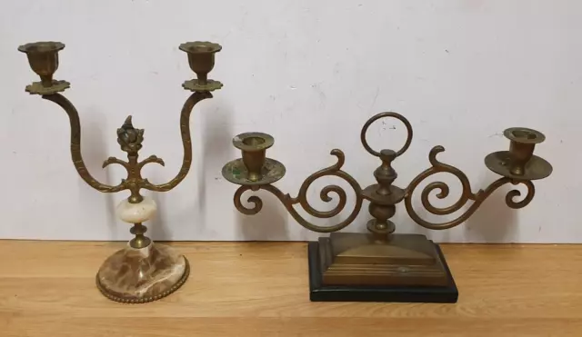 2x vintage  Brass and marble candle holders