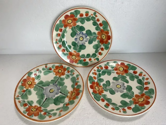 Ditmar Urbach 8 Inch Salad Plates 3 Made in Czechoslovakia Hand Painted Flowers