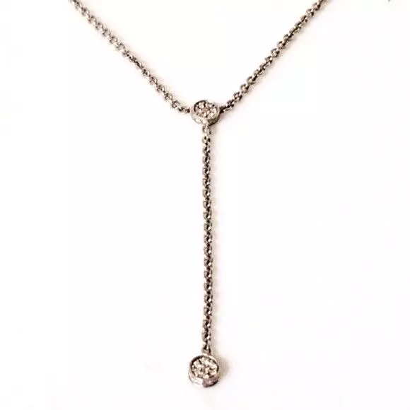 Movado Diamond Station Lariat Drop Necklace 925 Sterling Silver 750 18k Gold Movado Diamond Station Lariat Drop Necklace 925 Sterling Silver 750 18k Gold