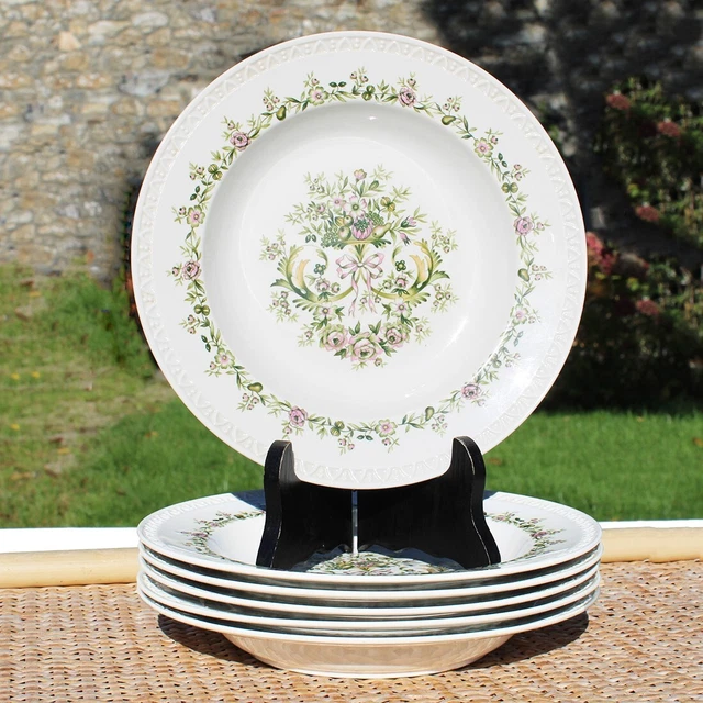 Lot De 6 Assiettes Creuses Octogonales Arcopal Vintage - Noir Et Blanc - Occasion