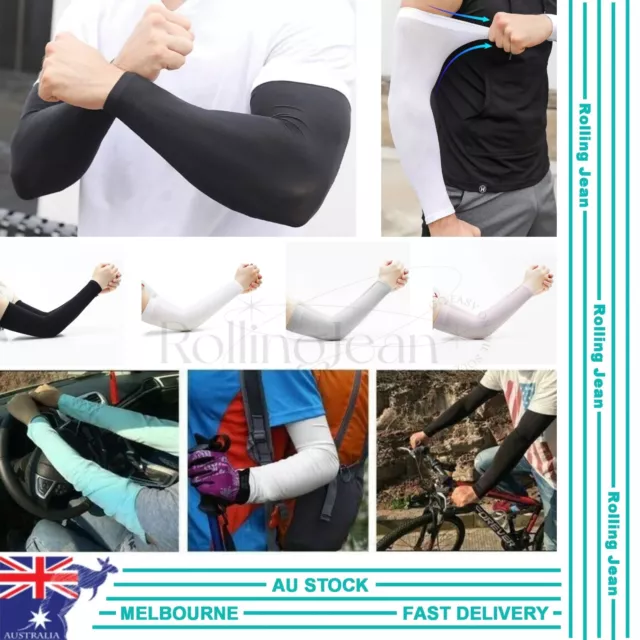 Cooling Sport Arm Stretch Sleeves Sun UV Protection Covers Cycling Golf Outdoor