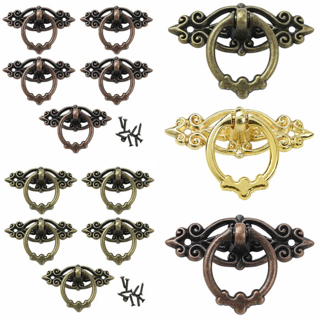 5 Antique Pull Handle Knobs Kitchen Cabinet Cupboard Dresser Door w/Drawer Ring