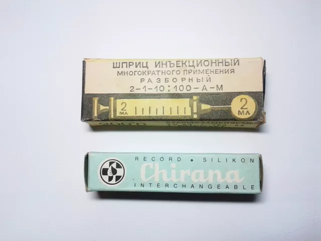 Vintage Russian USSR set of two Reusable medical glass syringe 2 ml and 1 ml