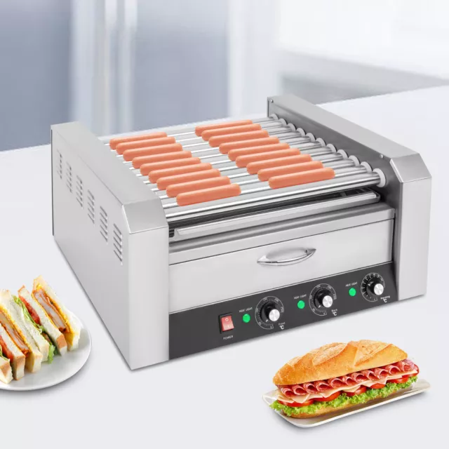 Commercial Hot Dog Machine 11 Roller & 30 Hotdog Grill Cook Warmer Machine 1560W