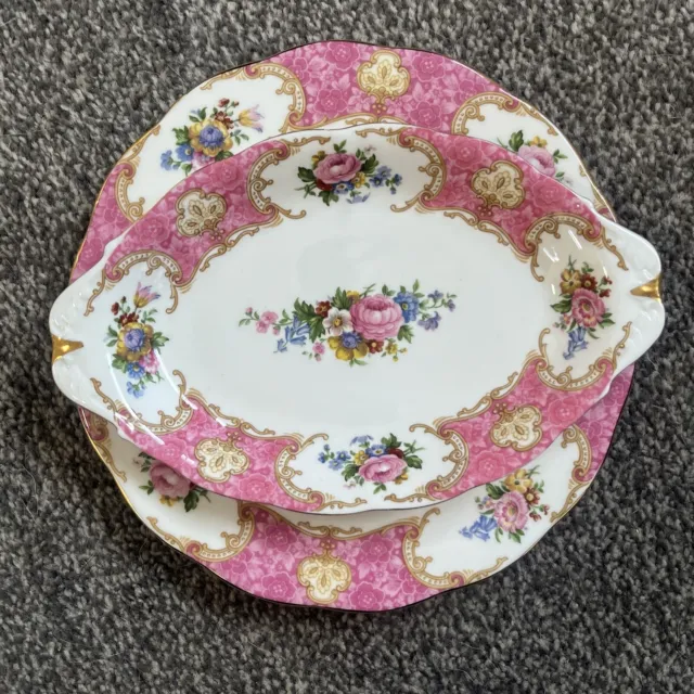 Royal Albert Bone China Lady Carlyle Bundle Small Oval Dish Tray & 8" Side Plate