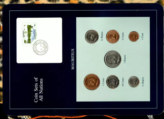 Coin Sets of All Nations Mauritius w/card 1,1/2,1/4 Rupee 10,5,2,1 cent 1978 UNC