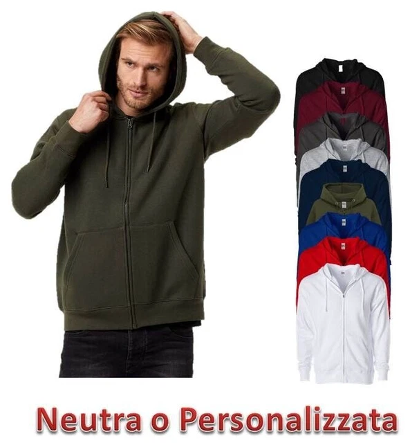 Felpa Cappuccio Uomo Con Zip Cotone Felpato cerniera  e tasche in metallo tuta
