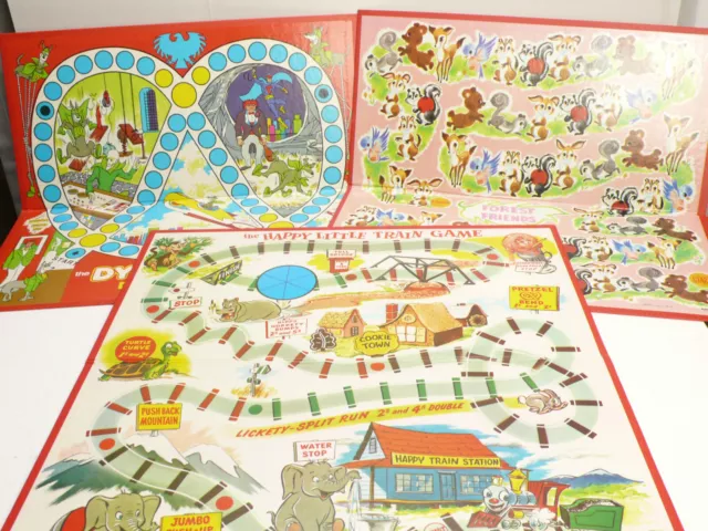 Lot of 3 Vintage Game Boards DynoMutt Forest Friends Train Game Crafts Collage