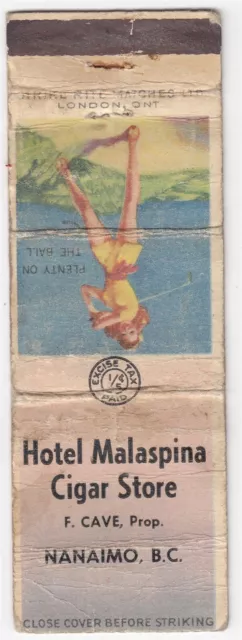 Canada Revenue 1/5¢ Excise Tax Matchbook "HOTEL MALASPINA CIGAR STORE", Nanaimo