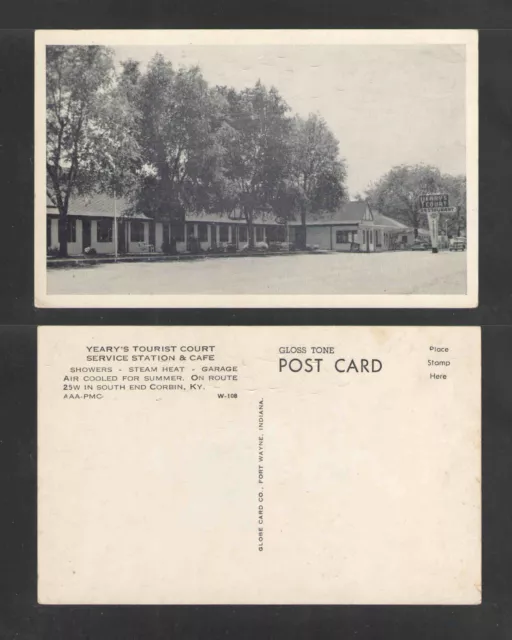 1940s YEARY'S TOURIST COURT SERVICE STATION & CAFE CORBIN KENTUCKY POSTCARD - WB