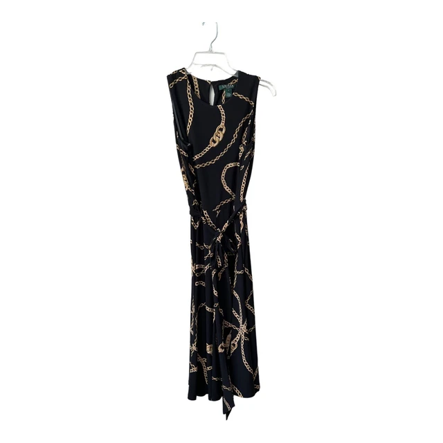 Lauren Ralph Lauren Women’s Black Tie Waist Dress Size 6 Chain Link Print