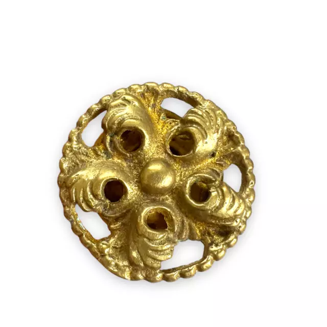 Antique Solid Brass ROUND KNOB Ornate About 1.25” Diameter