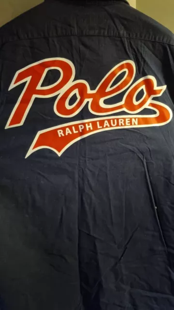 Polo Ralph Lauren Large Navy Blue Baseball Style Shirt Polo Spell Out