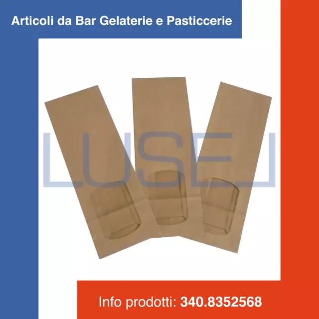 Pz 50 Sacchetto In Carta Con Finestra Busta Astuccio Per Asporto Alimenti Paper