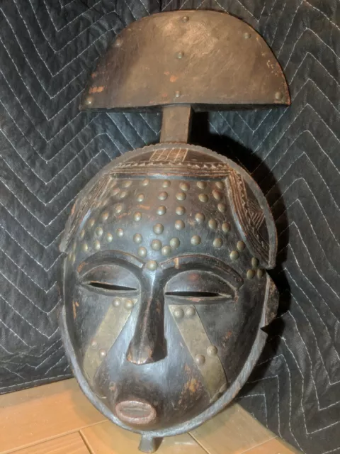 Yaure Mask with Metal Decorations from Ivory Coast — Authentic Wood African Art