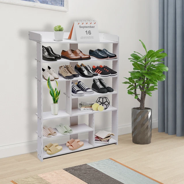 White Modern Shoe Storage Cabinet 7 Tier Shoe Rack Storage Organizer 7 Shelf