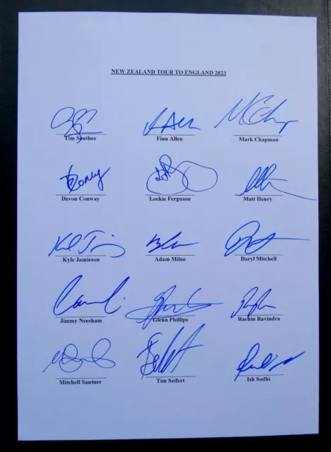 2023 NEW ZEALAND pre-World Cup cricket teamsheet - signed by 15x (very RARE)