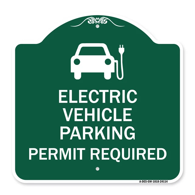 ELECTRIC VEHICLE PARKING Permit Required (With Electric Car Graphic