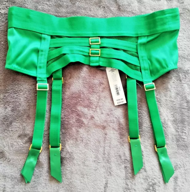 Ann Summers Green Satin & Mesh Waspie Suspender Belt Aisha Size Small