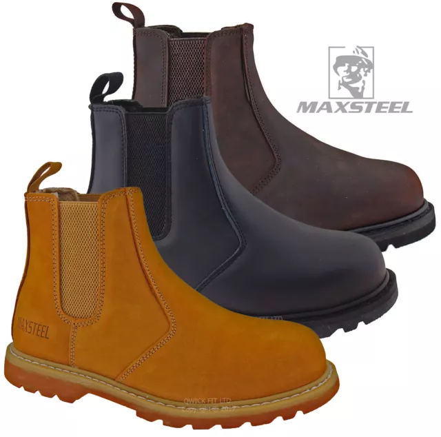 Mens Safety Boots Leather Slip On Chelsea Dealer  Work Boots Shoes Steel Toe Cap