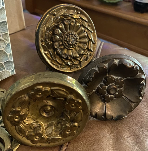Antique 19th century Tiebacks  3 curtain or drapery Assorted Brass tie backs