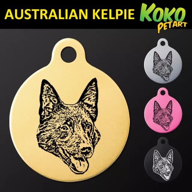 Australian Kelpie Round Pet Dog Puppy ID Tag Personalised Engraved Aluminium